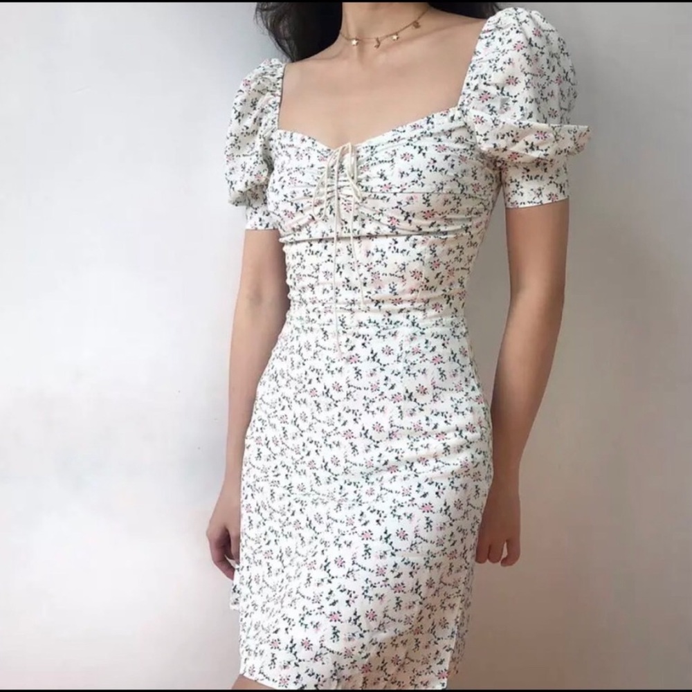 Floral dress chiffon puff sleeve womens lace flower dress - Picture 8 of 8